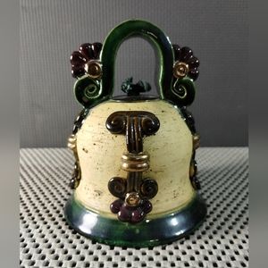 Vintage Handmade Hand Painted Terra Cotta Bell